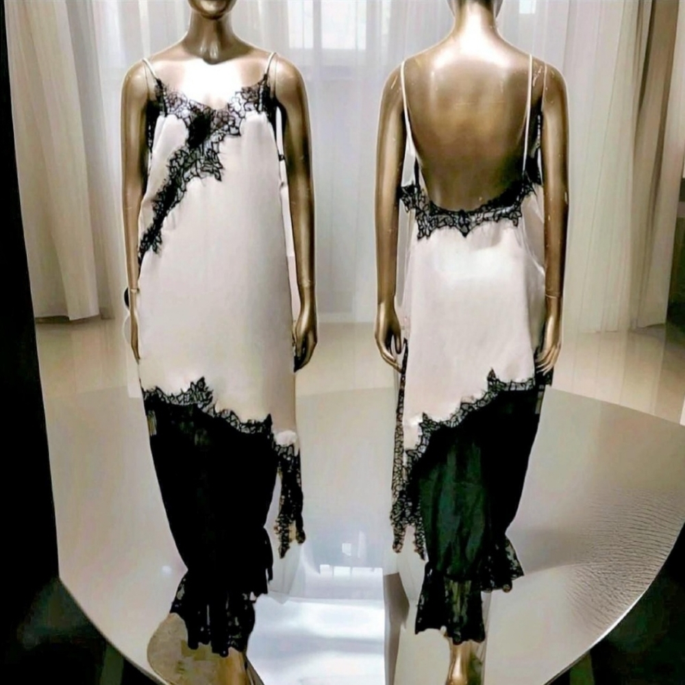 NWT Flowy White Lace Trim Asymmetrical Hem Silky Satin Camisole Top Sz L - Picture 3 of 16